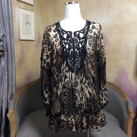 Leopard boho tunic by Casting, size M?, like new! - Picture 3 of 10